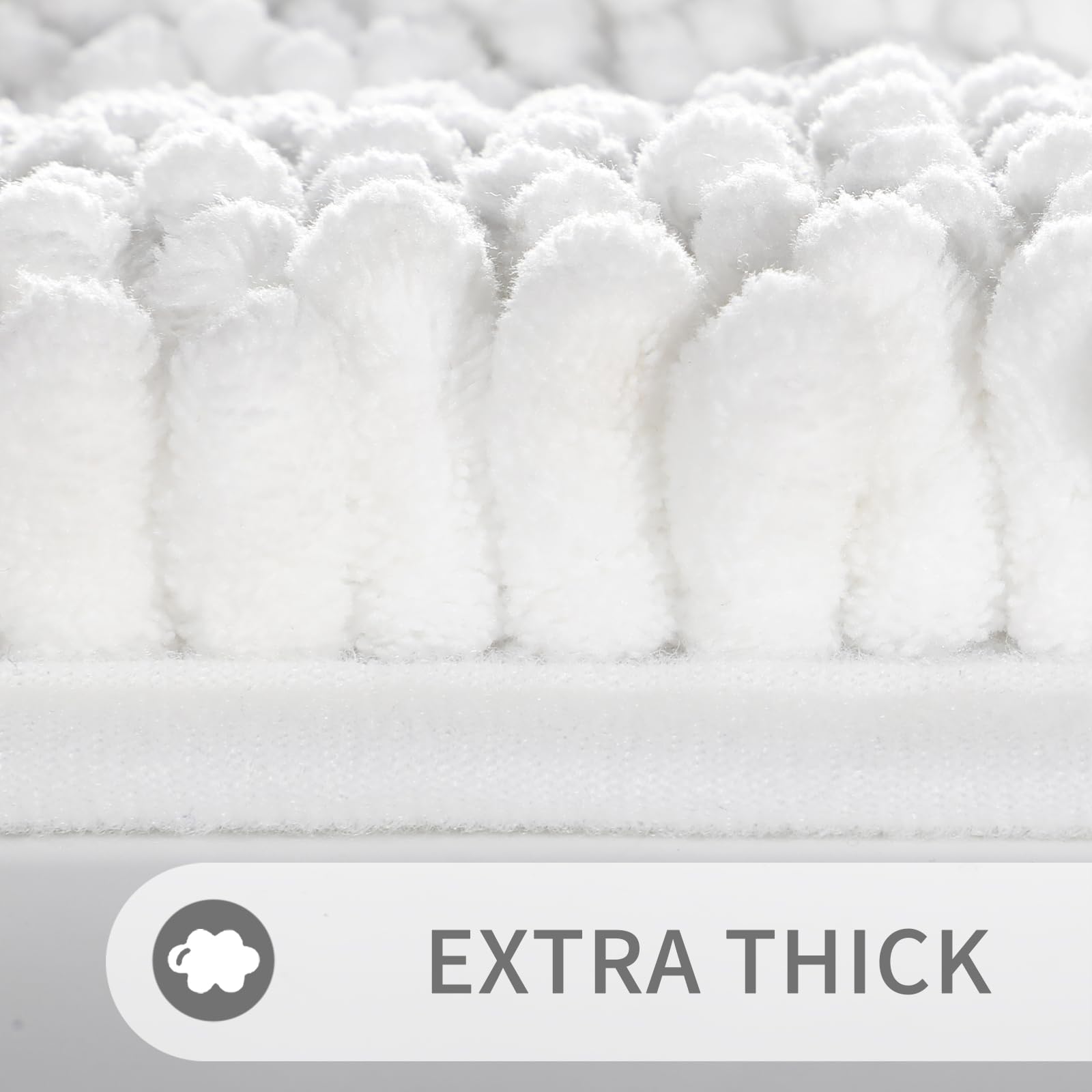 Yimobra Luxury Chenille Bathroom Rugs Sets 2 Piece  Extra Thick Non Slip Quick Dry Bath Mat for Shower Floor  Fluffy Shaggy Microfiber Absorbent Machine Washable Bathmat (White  20 '' x 32 ''+17 '' x 24 '')