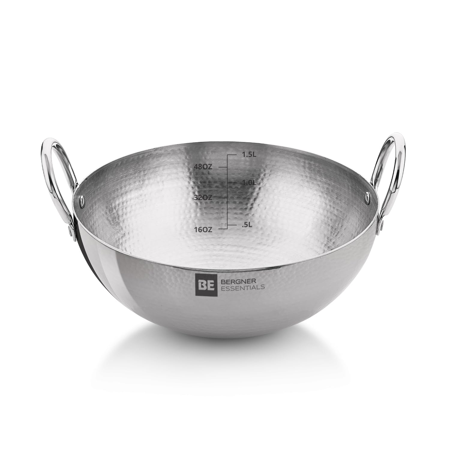 Bergner Be Essentials 18 Cm Hammered Kadai, 1.3 L Kadhai Without Lid, Thickness 2.2 Mm, Food Safe, Sturdy And Durable, Easy To C