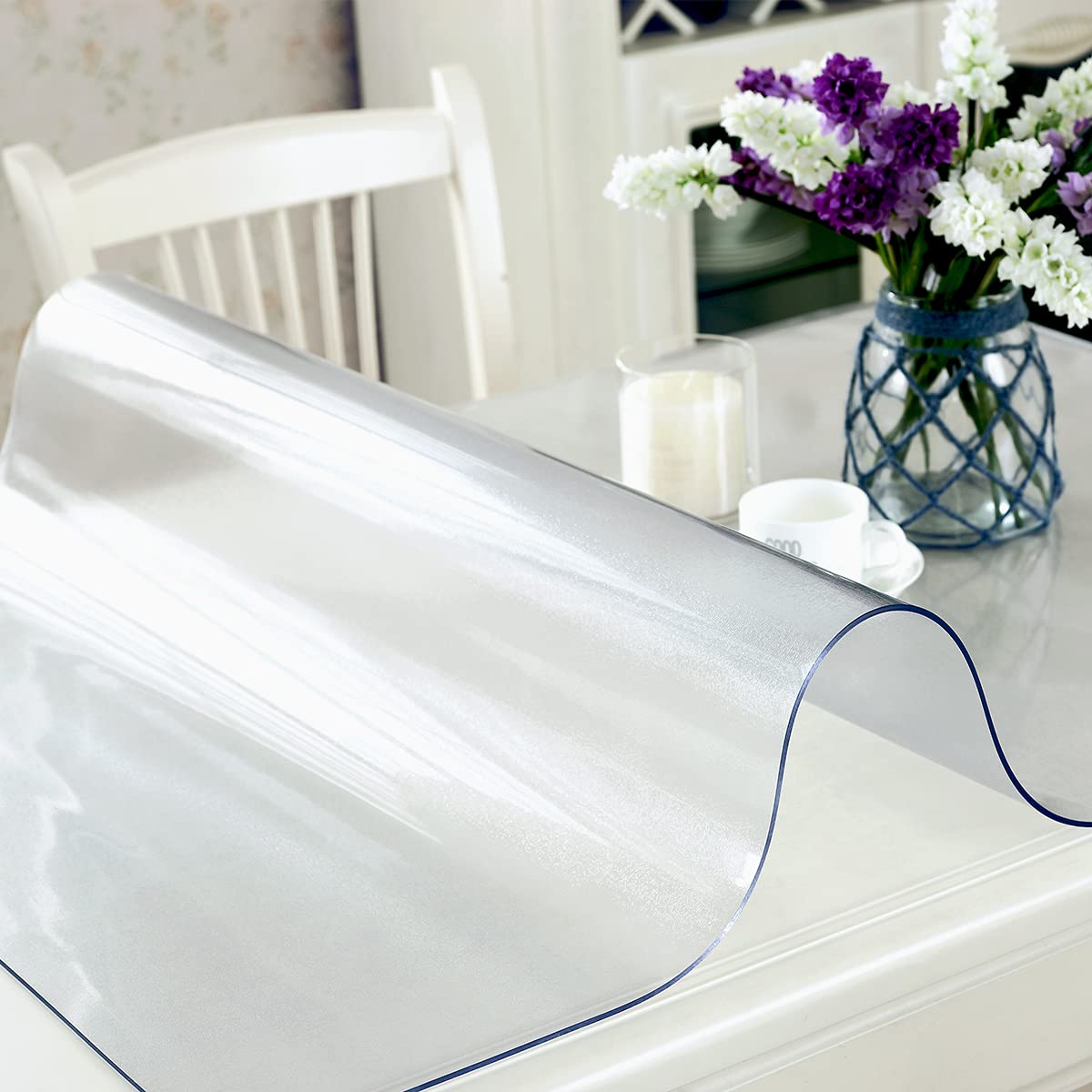 Royhom Frosted Table Cover Protector 2Mm Thick 54 X 54 Inch Clear Table Protector For Dining Room, Plastic Table Cover, Clear Vi