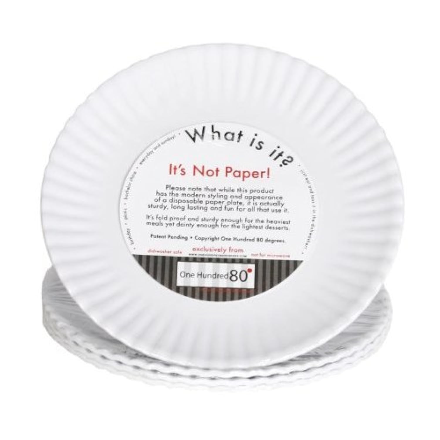What Is It? Reusable White Appetizer or Dessert Plate, 6 Inch Melamine, Set of 4