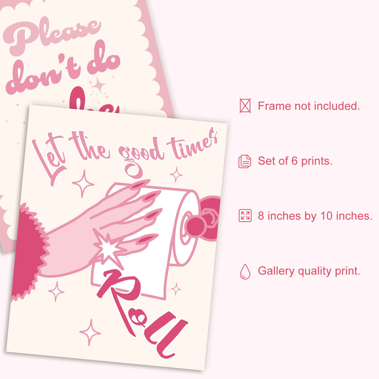 Whaline 6Pcs Funny Bathroom Wall Art 8X10 Inch Pink Bathroom Art Poster Decor Wash Your Hands Tissue Vintage Art Prints For Bath