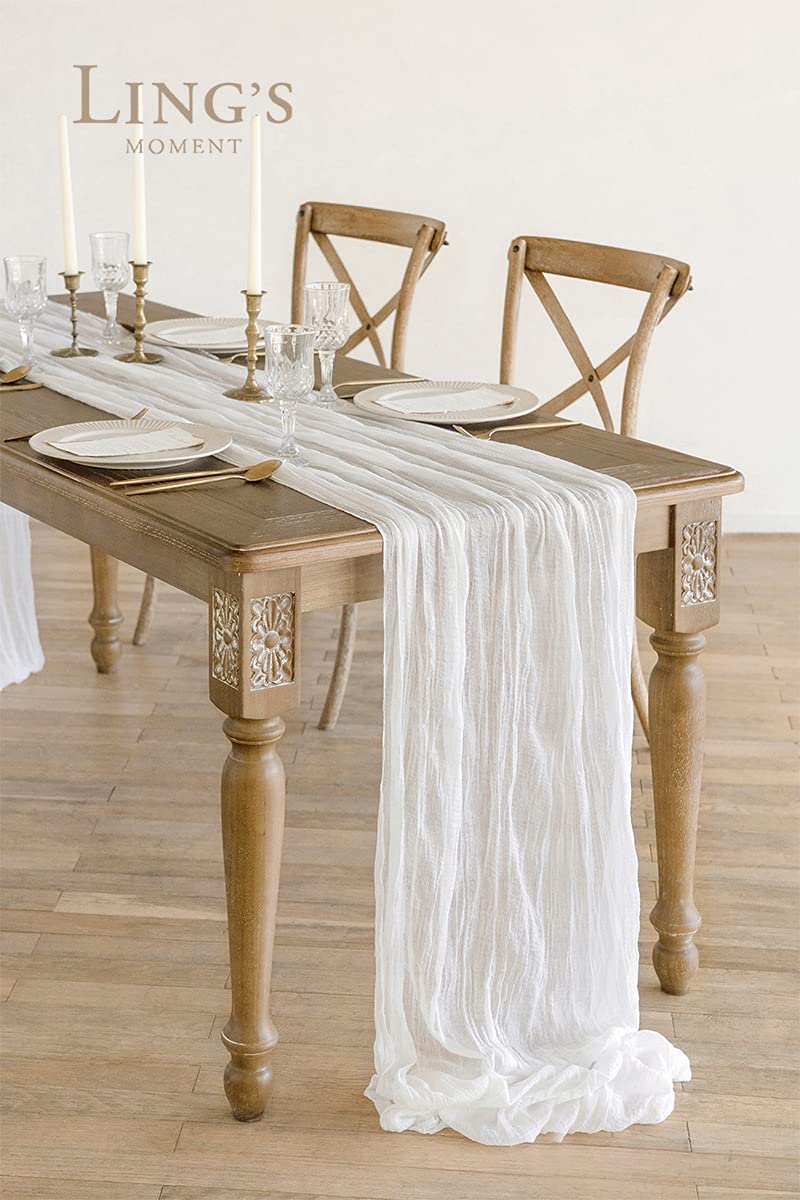 Ling 'S Moment 14Ft X 35 '' Wide Brilliant White Gauze Semi-Sheer Table Runner Cheesecloth Tablecloth For Wedding Party Bridal S