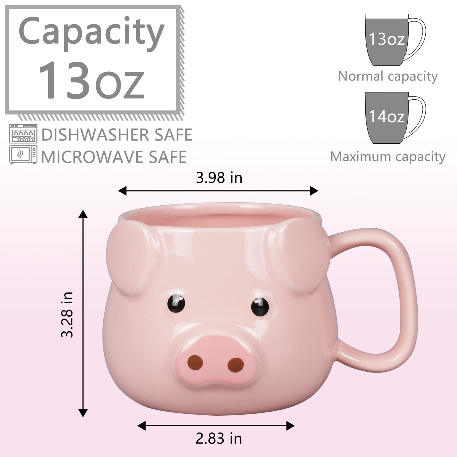 Tocooto Pig Coffee Mug 14 Oz Ceramic Novelty Coffee Mug 3D Porcelain Tea Mug For Women Christmas Housewarming Holiday Birthday G