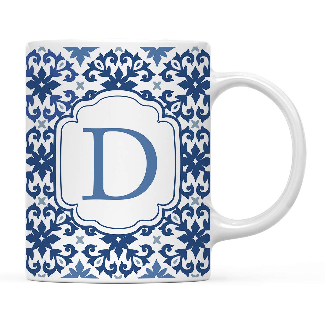 Andaz Press 11oz. Ceramic Coffee Tea Mug Gift, Moroccan Monogram Initial Letter D, 1-Pack, for Her, Birthday Christmas Ideas, Mo