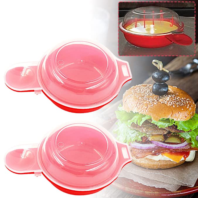 LIUSM Microwave Egg Muffin Cooker - Stainless Steel, Red and Clear, Makes Egg Sandwiches in 1 Minute