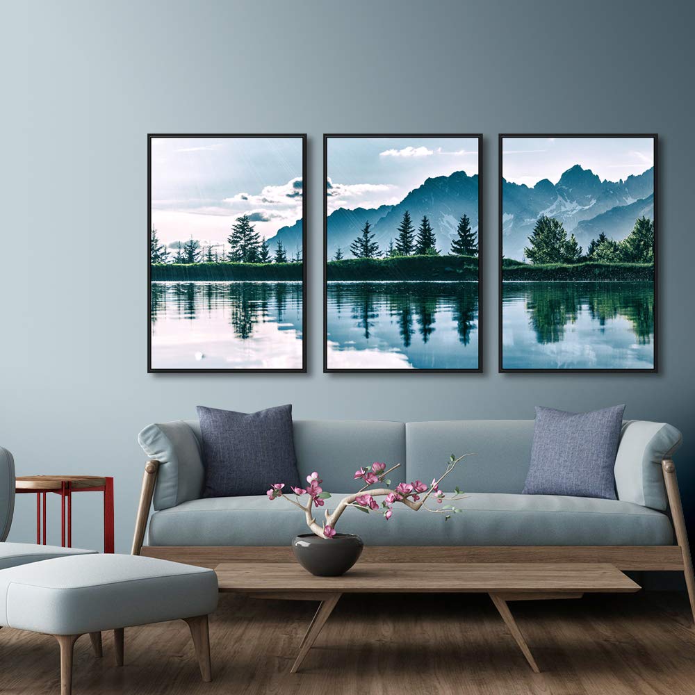 Idea4Wall Framed Wall Art Print Set High Contrast Mountain & Lake Reflection Nature Wilderness Photography Realism Rustic Scenic