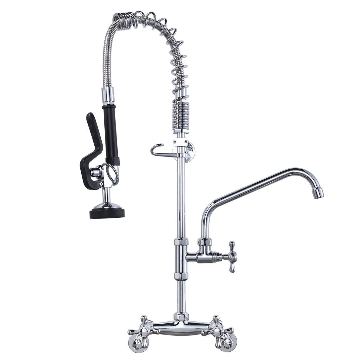 Iviga 26'' Height Commercial Kitchen Faucet Wall Mount With Pre-Rinse Sprayer, 4'' To 9'' Adjustable Center With Humanized Handl