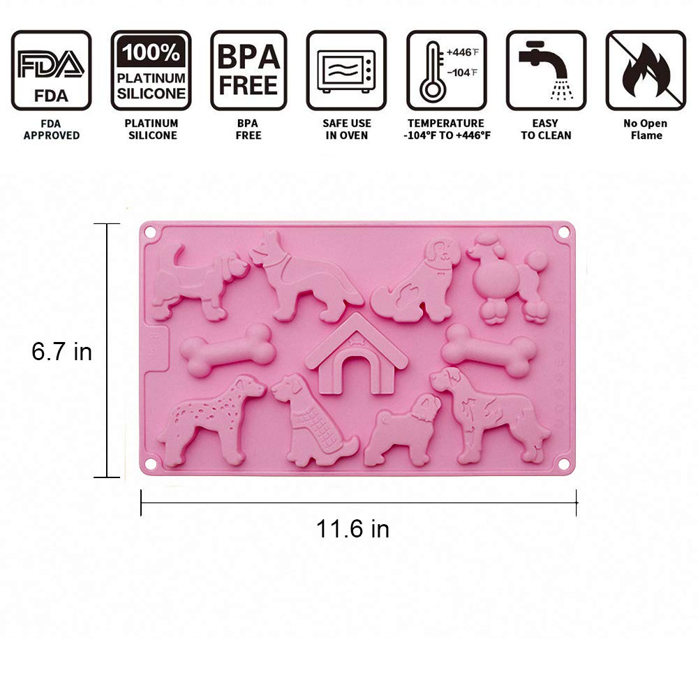 Fewo 11-Cavity Dogs Bones & Kennel Chocolate Candy Gummy Mold, Puppy Doghouse Silicone Ice Cube Tray Homemade Dog Treat Baking P