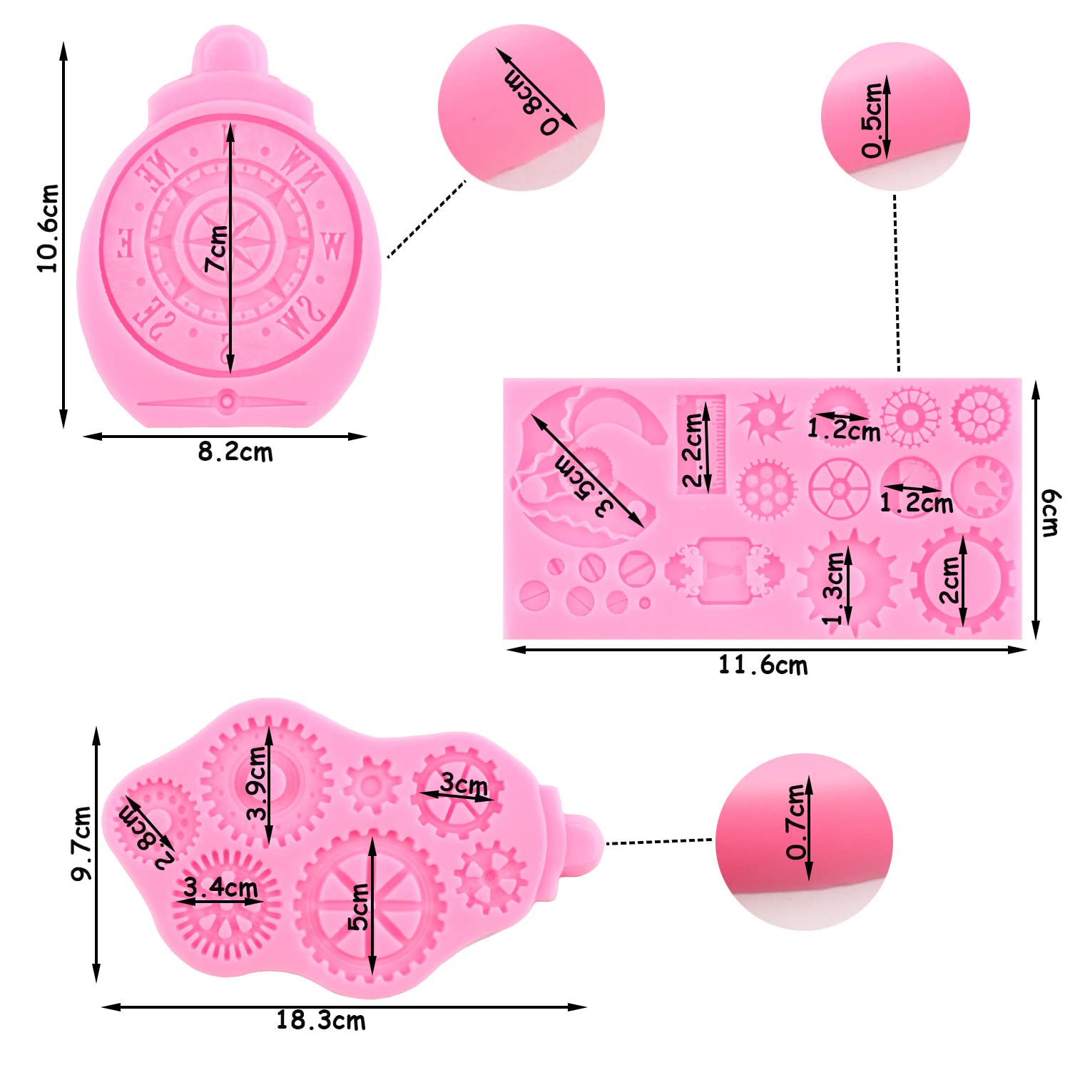 Zixiang Steampunk Gear Silicone Mold Compass Cogs Gears Teeth Fondant Molds For Steampunk Travel Themed Cake Decoration Chocolat