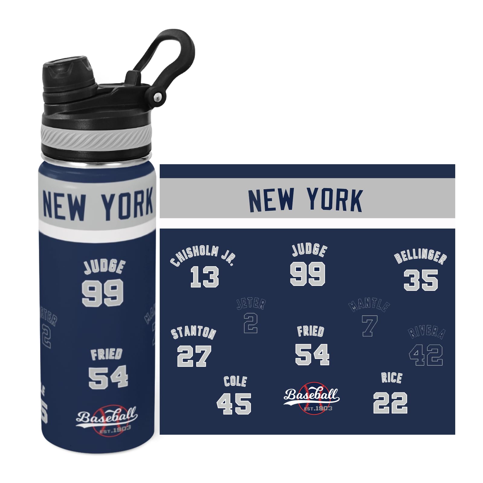 22 OZ Yankee Water Bottle Stainless Steel, Yankee Insulated Tumbler, New York Baseball Water Bottle, Yankee Gifts For Men Women 