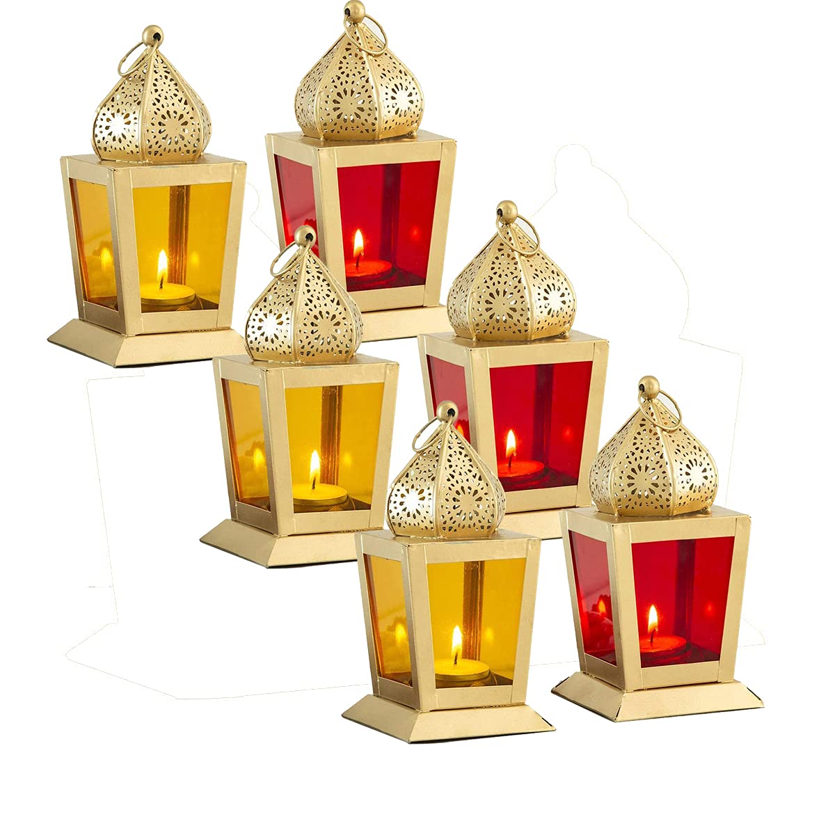 Imrab Creations Antique Collection Decorative Sweetheart Square Hanging Lantern/Lamp with t-Light Candle (Red&Yellow, 6)