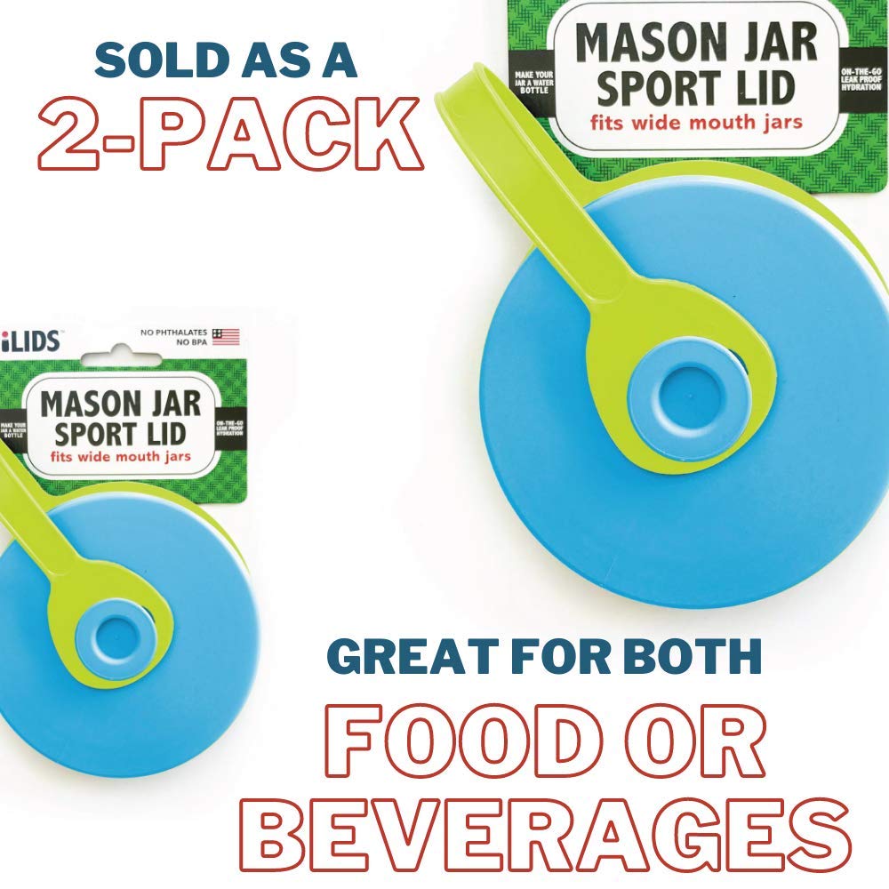 Ilids Mason Jar Sport Lid, Wide Mouth, Sky Blue, Pack Of 2