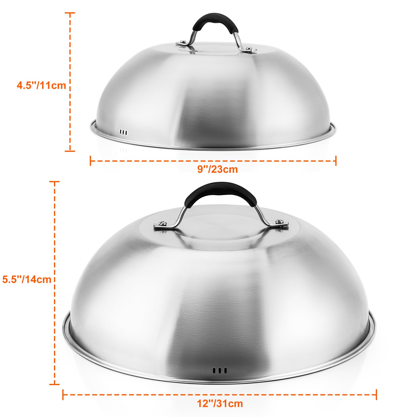 Only Fire Chesse Melting Dome,9 Inch &12 Inch Heavy Duty Round Basting Steam Cover,Stainless Steel Griddle Accessories For Flat