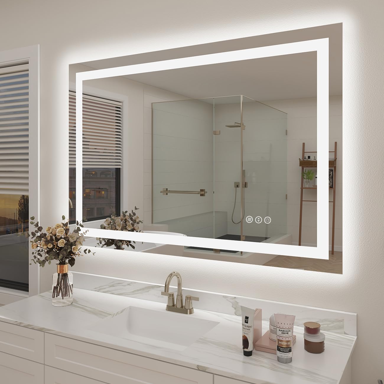 Oddsan 44X 30 Led Mirror For Bathroom, Lighted Vanity Mirror With Lights, Dimmable Illuminated Mirror For Wall, Anti-Fog, Etl Li