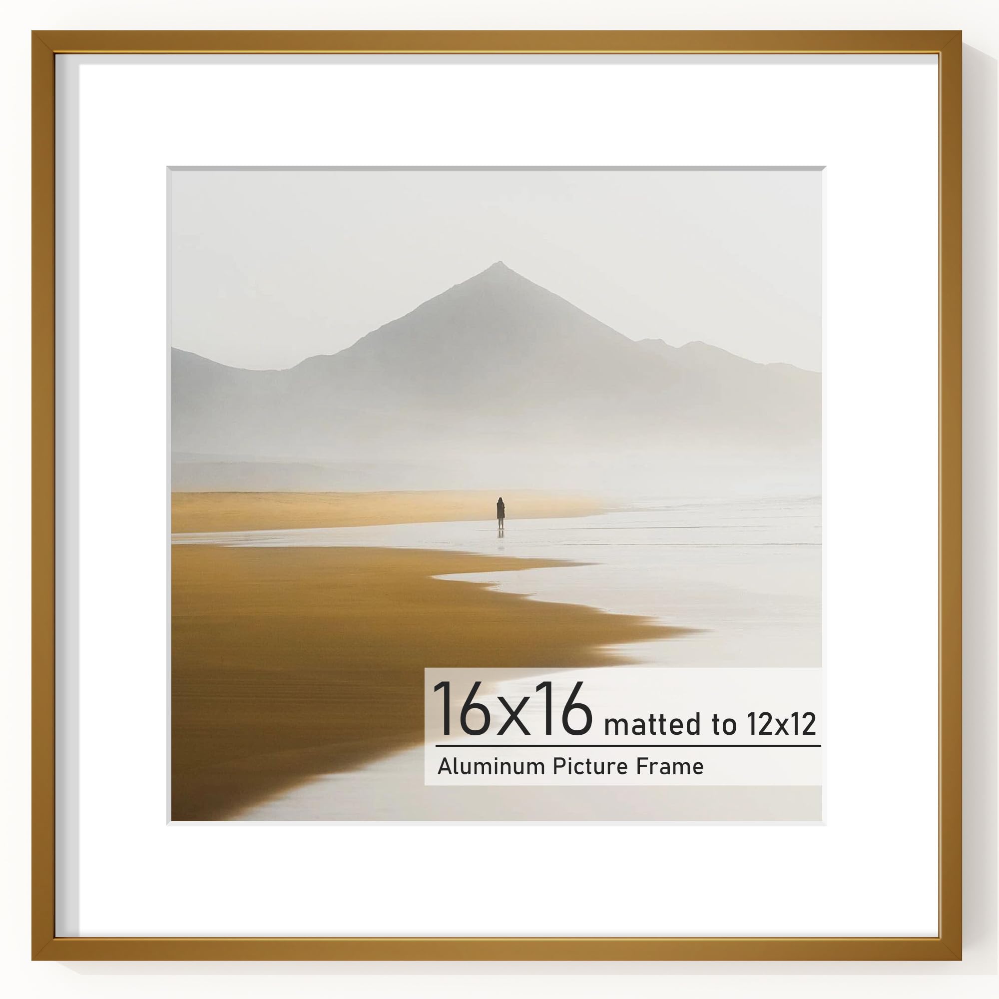 Acovy 16x16 Picture Frame, Aluminum Photo Frame Matted to 12x12, 16 x 16 Square Poster Frame with High Definition Tempered Glass