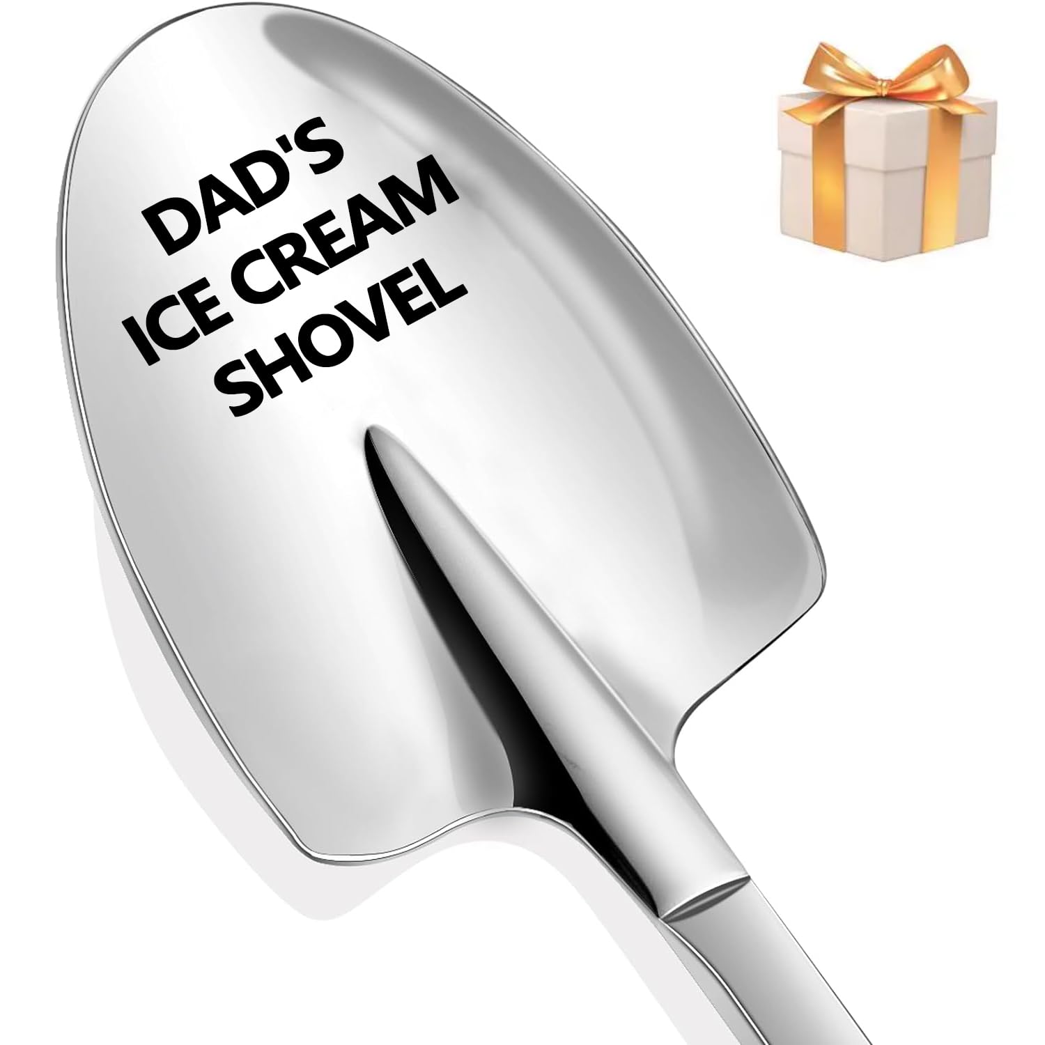 OSHLANT Dads Ice Cream Shovel, Silver, Stainless Steel, 1 Spoon, Food-safe, Dishwasher-safe, Funny Dad Gift for Fathers Day, B