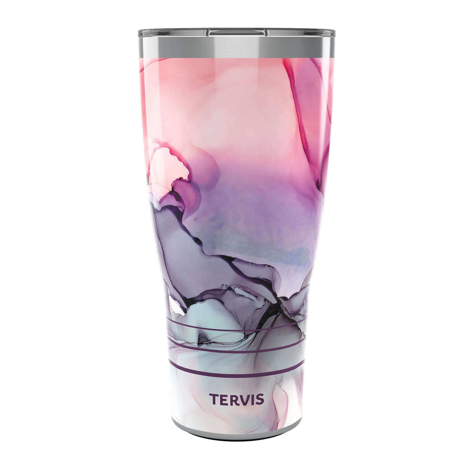 Tervis Traveler Inkreel - Fluid Pink Triple Walled Insulated Tumbler Travel Cup Keeps Drinks Cold & Hot, 30oz, Stainless Steel