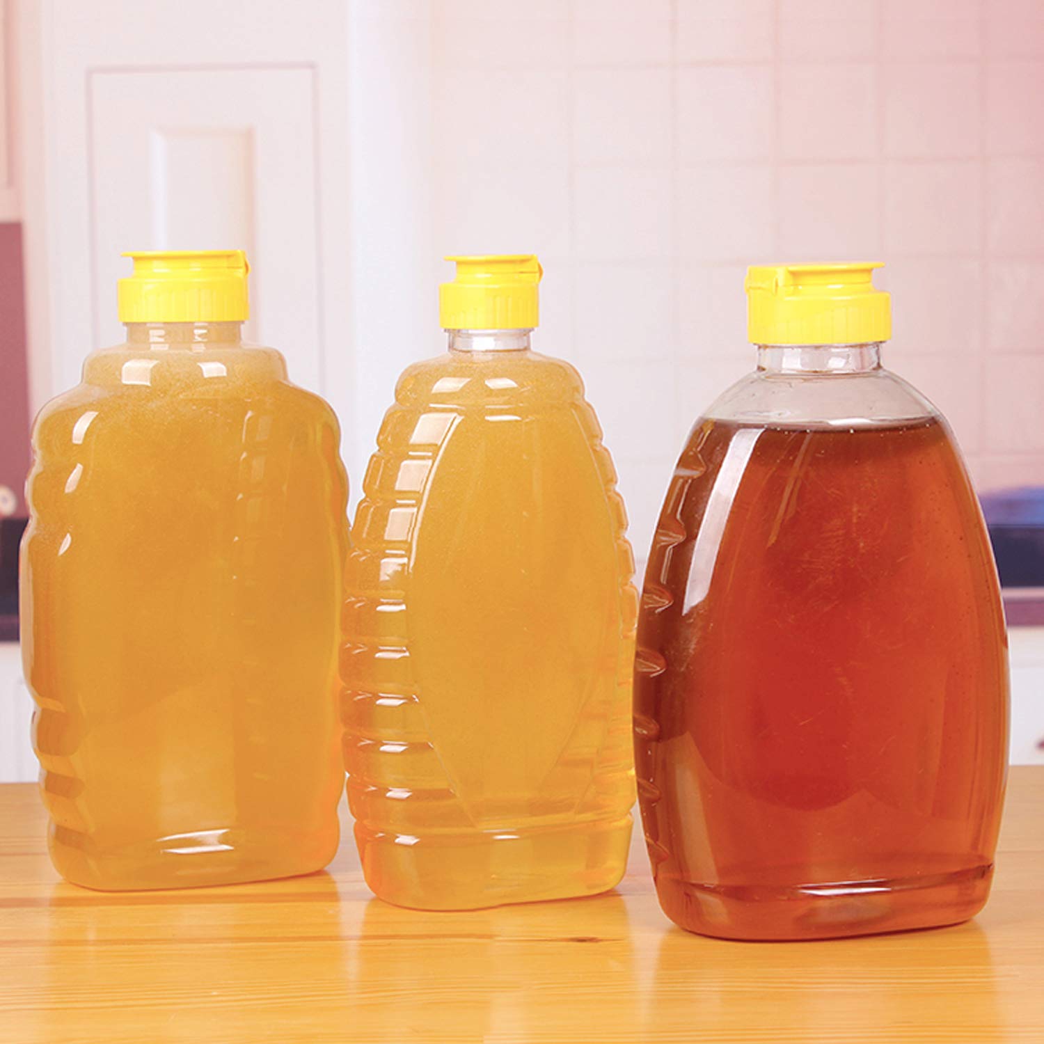 Lainrrew 6 Pcs 12 Oz Honey Jars, Plastic Honey Bottles Clear Empty Honey Containers Honey Dispenser Squeeze Honey Bottle With Le