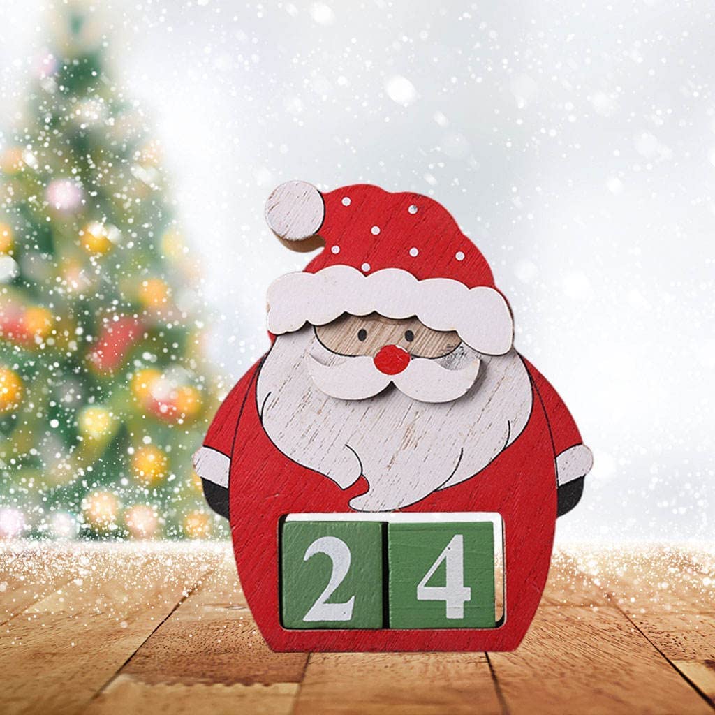 Christmas Wooden Calendar Advent Calendar Blocks Desktop Perpetual Calendar Countdown Calendar for Xmas Home Office Table Orname