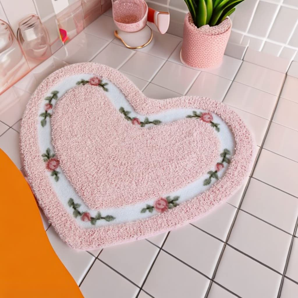 Calopps Bathroom Floor Mats Bathroom Absorbent Door Mats Door Quick-Drying Mats Toilet Non-Slip Carpet Mats Heart-Shaped Bathroo
