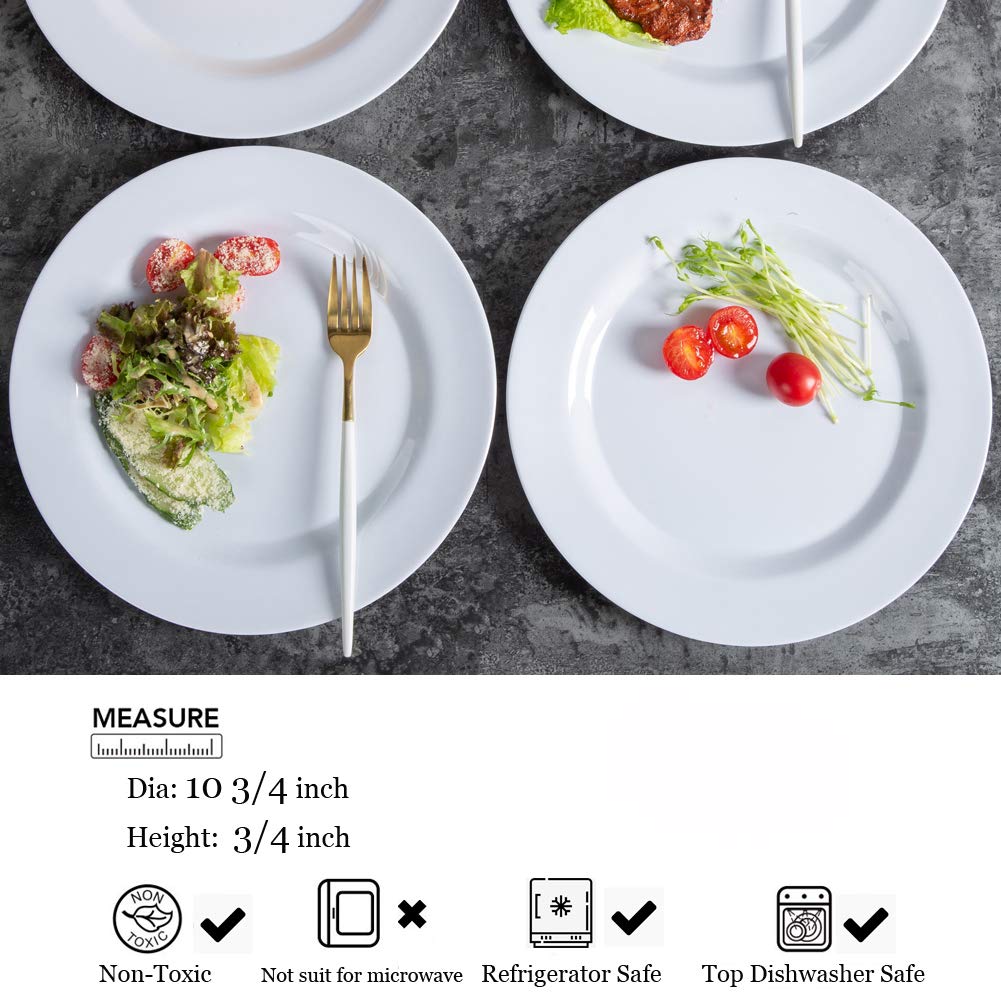 Melamine Dinner Plates Set - 10 3/4 Inch White Melamne Plates, 6Pcs Dinner Dishes Set For Everyday Use, Dishwasher Safe,Unbreaka