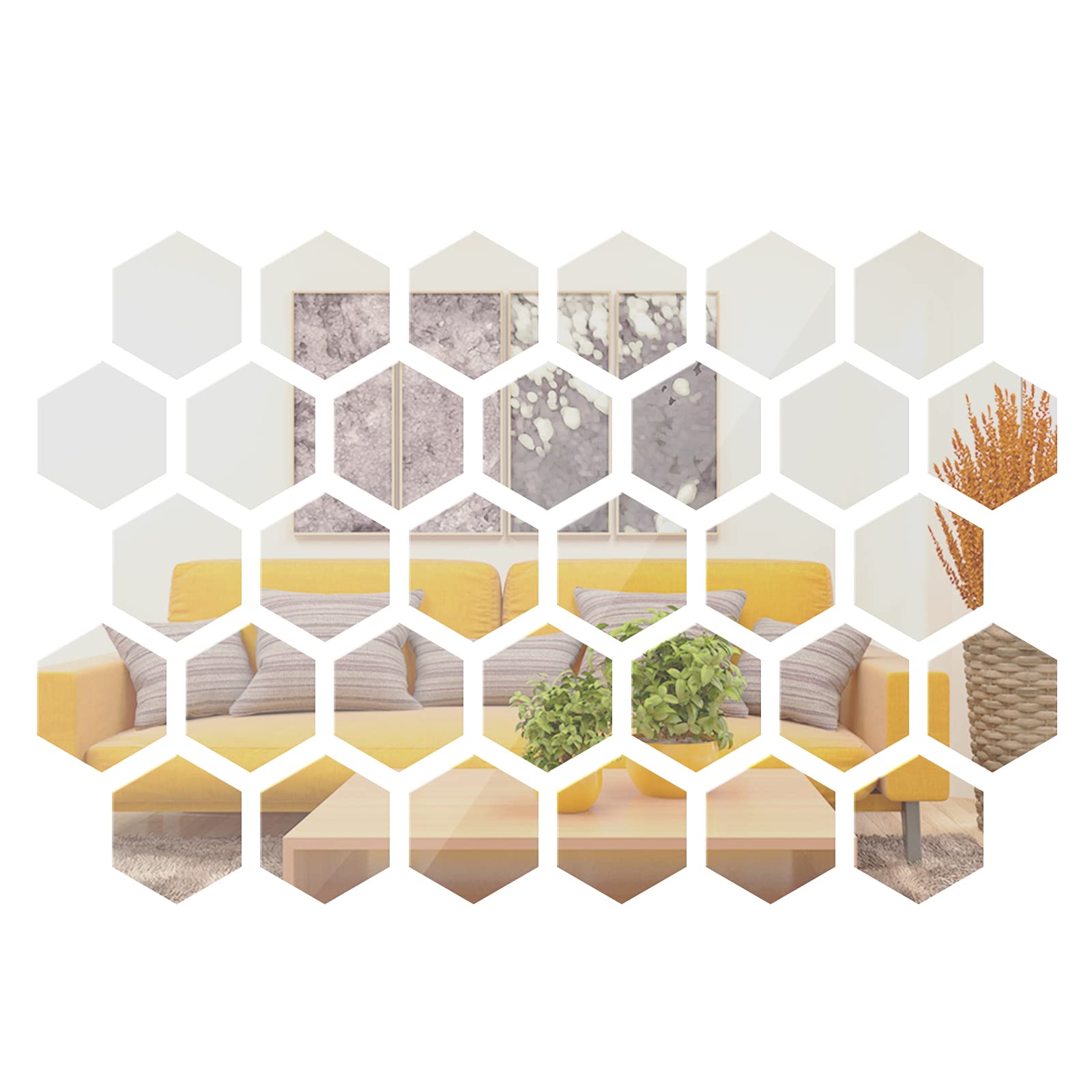Shappy 24 Pieces Hexagon Mirror Wall Sticker Decal For Home Decor, 6 X 5.2 X 3 Inch