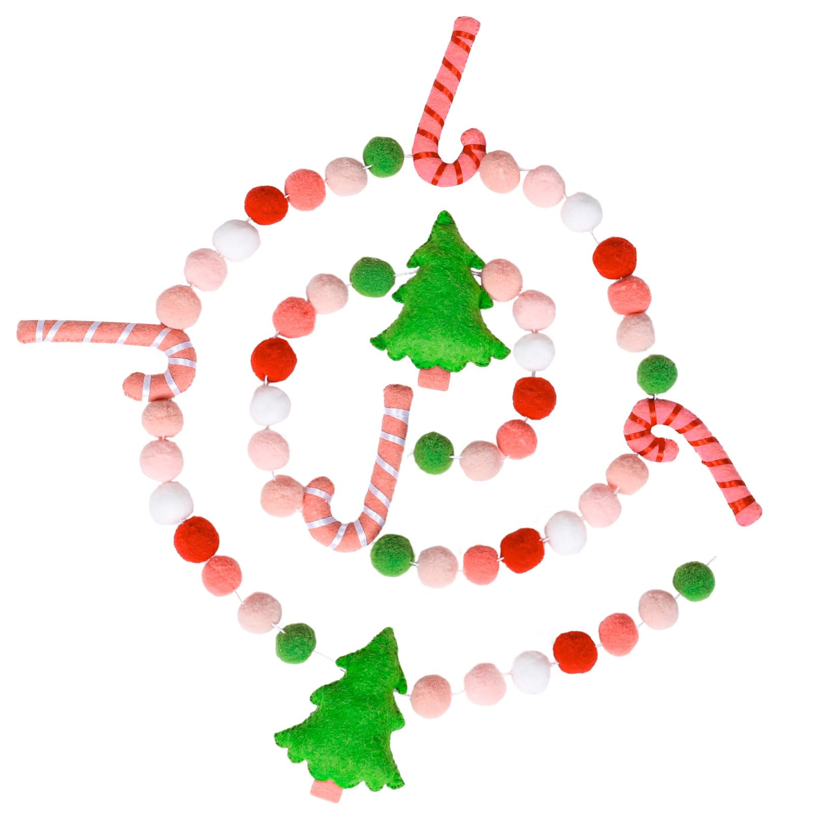 Whaline 8.2Ft Christmas Boho Felt Banner Xmas Tree Candy Cane Pom Pom Ball Pre-Strung Banner Pink Hanging Garland Ornament for H