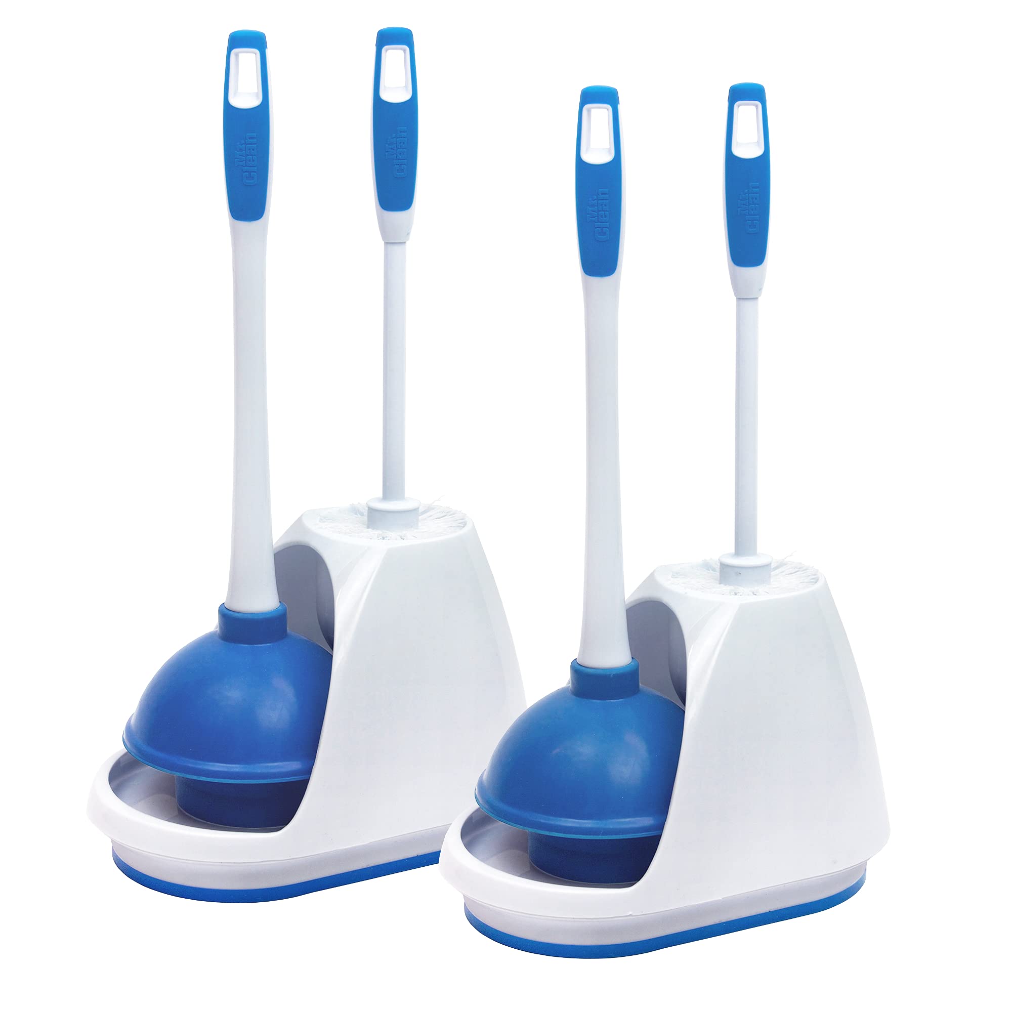 Mr. Clean 440436 Combo, White/Blue Plunger And Bowl Brush Caddy Set, Toilet, Turbo (Set Of 2)