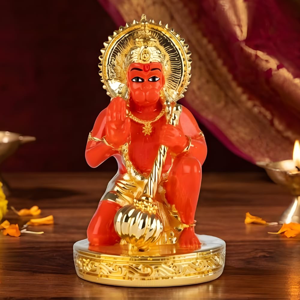 House Of Wemy Gold Plated Hanuman Idol 2.75 Inches - Gifting For House Warming Ceremony, Pooja Room Decor, New Car Dashboard And
