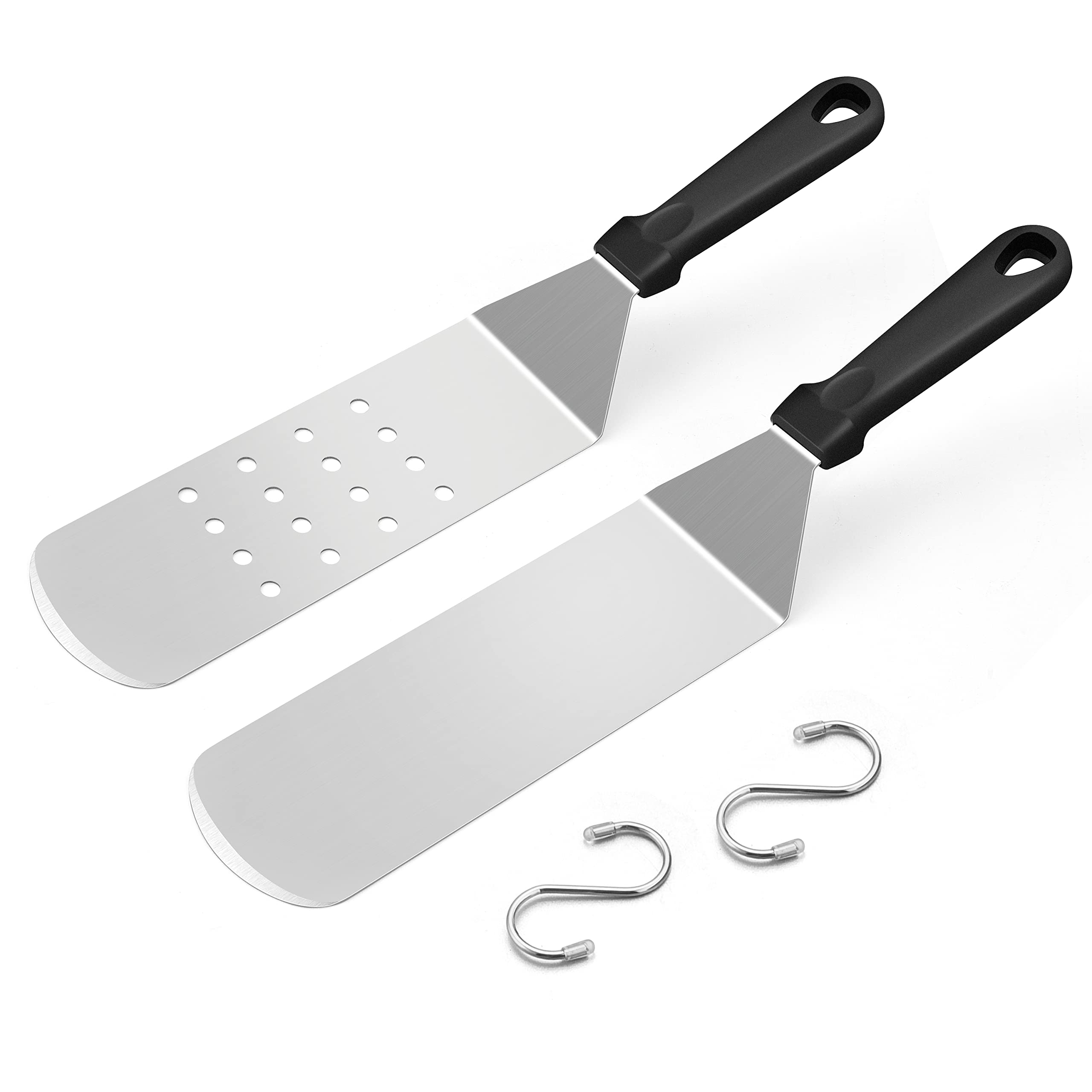 Metal Spatula Set Of 2, Hasteel 14.5 X 2.8In Heavy Duty Perforated & Solid Griddle Tuner Flipper, Long Stainless Steel Griddle T