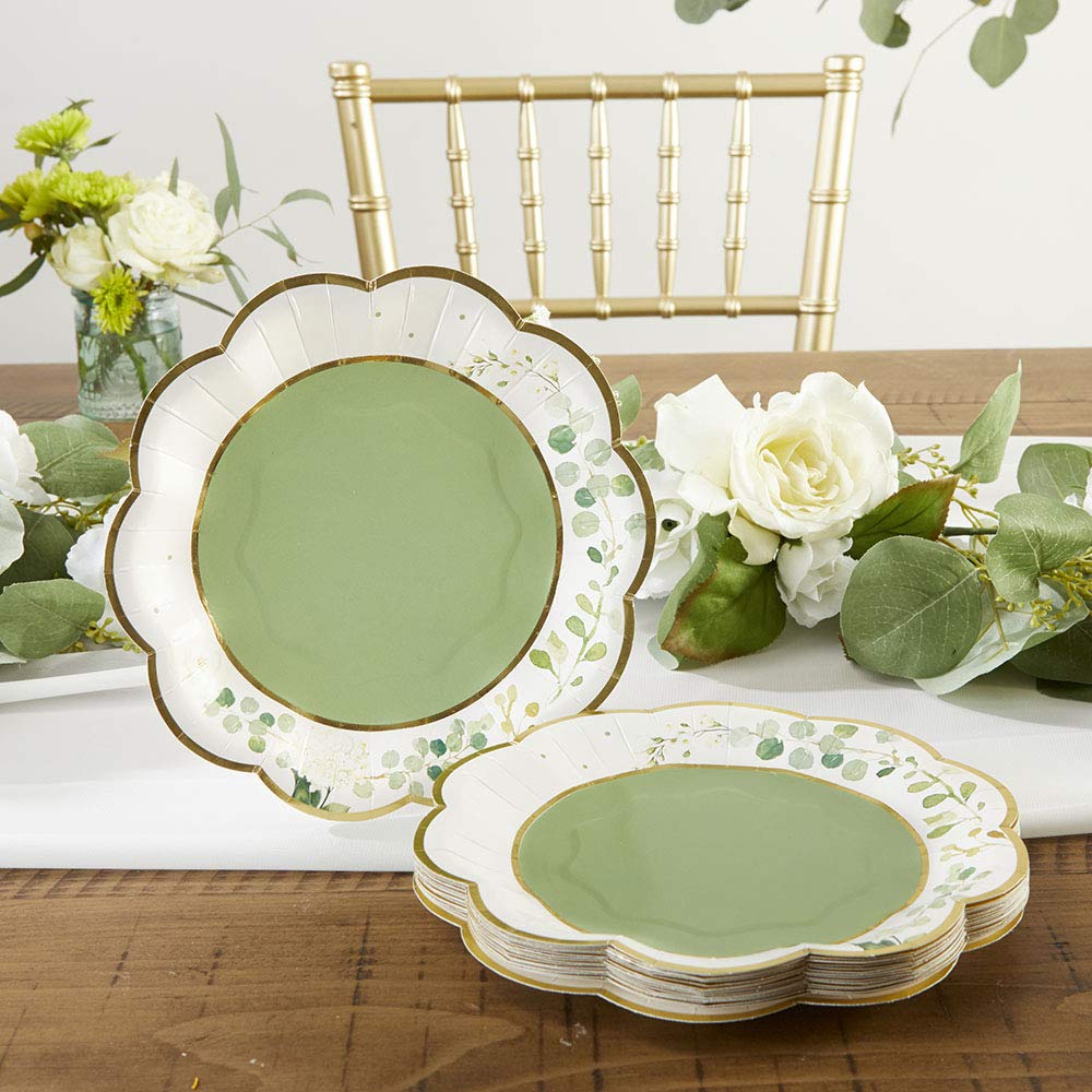 Kate Aspen Botanical Garden  7 Inch  Sage Green Party Decorations  Eucalyptus Floral Print Decorative Premium Paper Plates (Set of 16)
