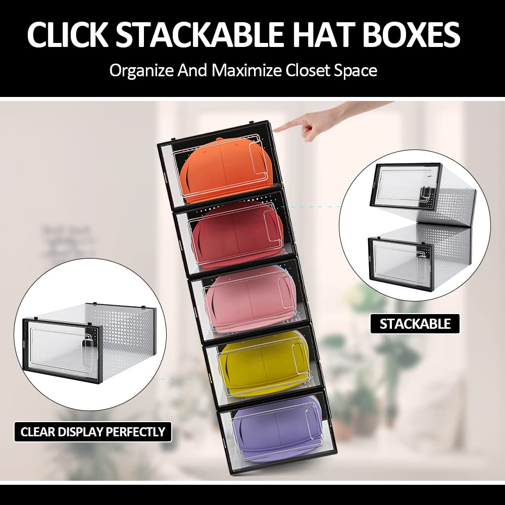 Qualiapex Hat Organizer For Baseball Caps, Hat Storage Box Showcase, Baseball Caps Collection Display Boxes Stackable, Dust-Proo