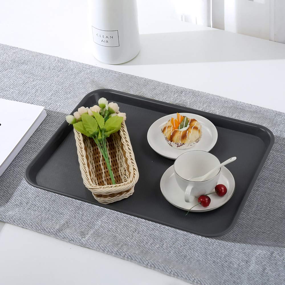 Nesmilers Plastic Fast Food Trays, Cafeteria Trays, 4 Pack Serving Trays (Grey)