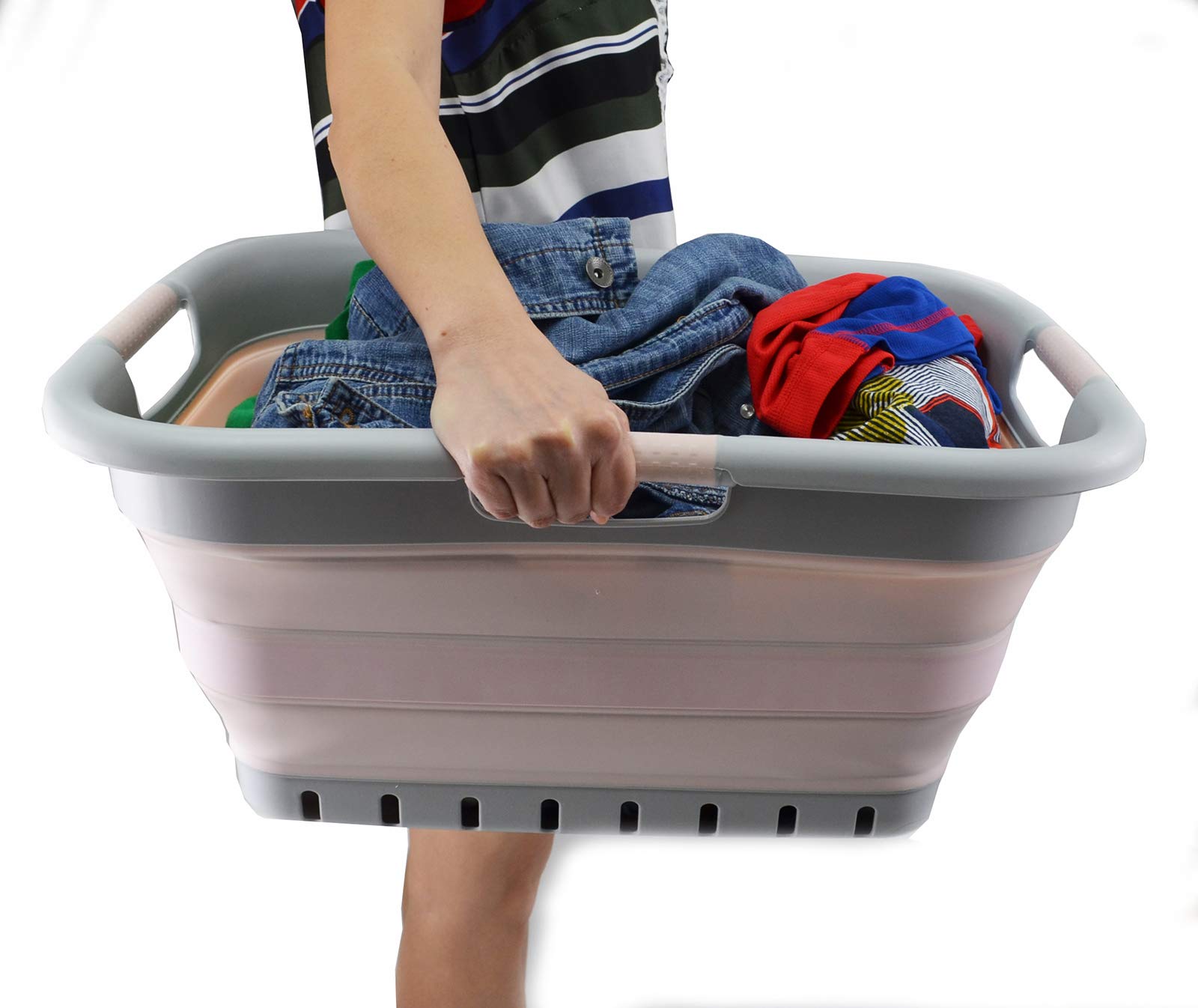 Sammart 41L Collapsible Plastic Laundry Basket - Foldable Pop Up Storage Container/Organizer - Portable Washing Tub - Space Savi
