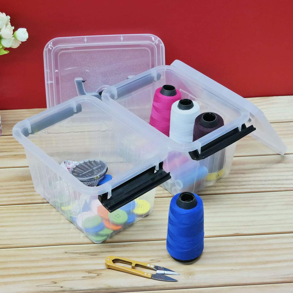 Idomy 6-Pack Tiny Clear Latching Boxes With Handle, 2.5 Quart Plastic Storage Box