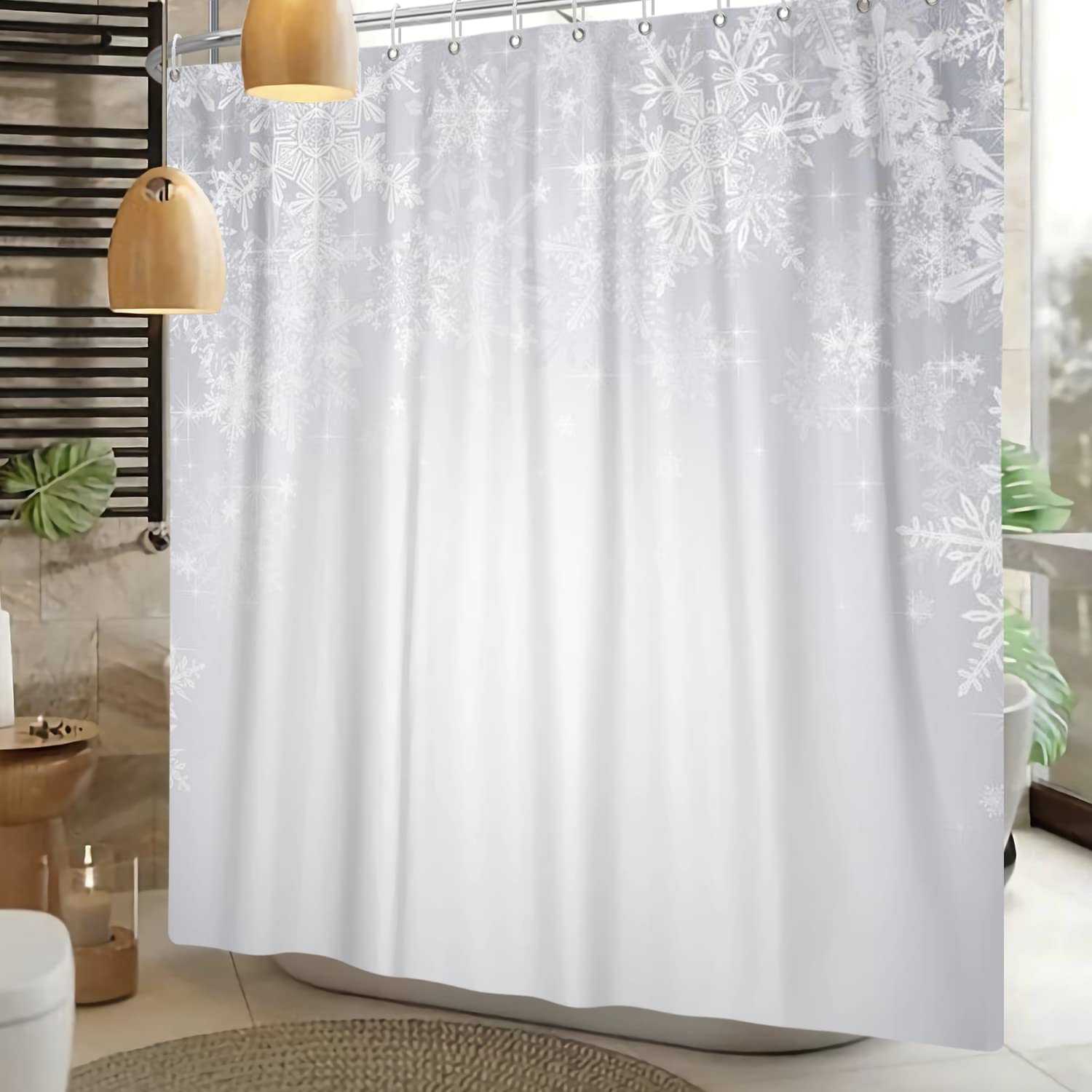 Lfeey 72X78 Inch Winter Holiday Shower Curtain Christmas Theme White Sparkle Snowflakes Bathroom Curtain Polyester Fabric Waterp