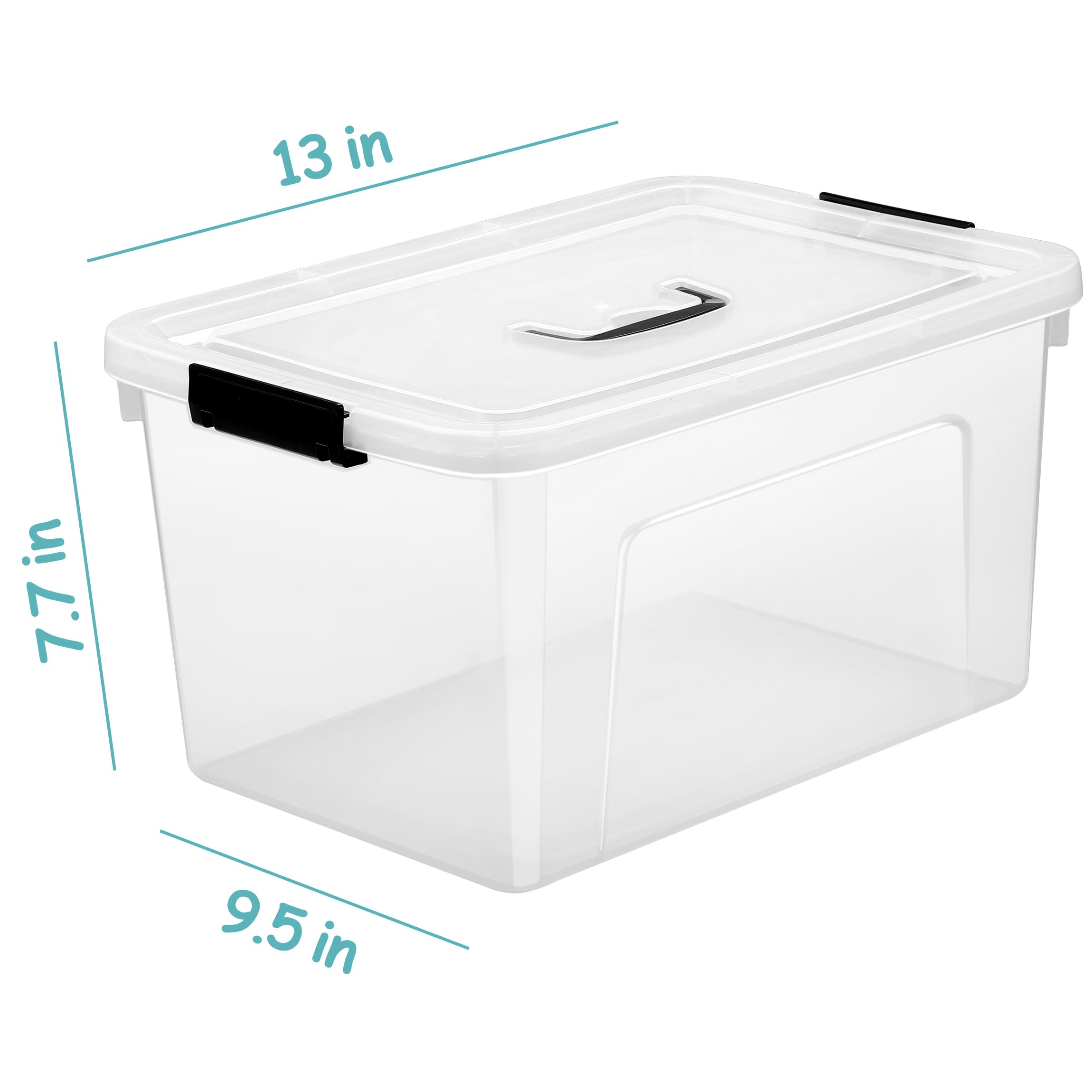 JUJIAJIA Clear Storage Latch Box 12 Quart  Plastic Organizing Box/Bin with Lid and Black Handles  6-Pack