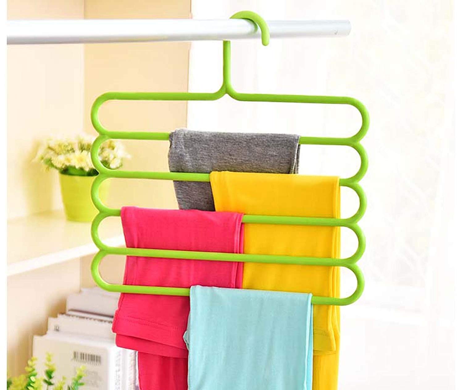 Pindia 3Pc S Shape, 5 Layer Pant Hanger, Cupboard Organiser Space Saving HangerRandom Color