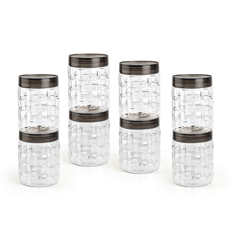 Cello Checkers Pet Canister Set Of 8, (8 X 2500Ml), Transparent | Food Grade & Stackable | Durable & ShatterProof | For Grains,