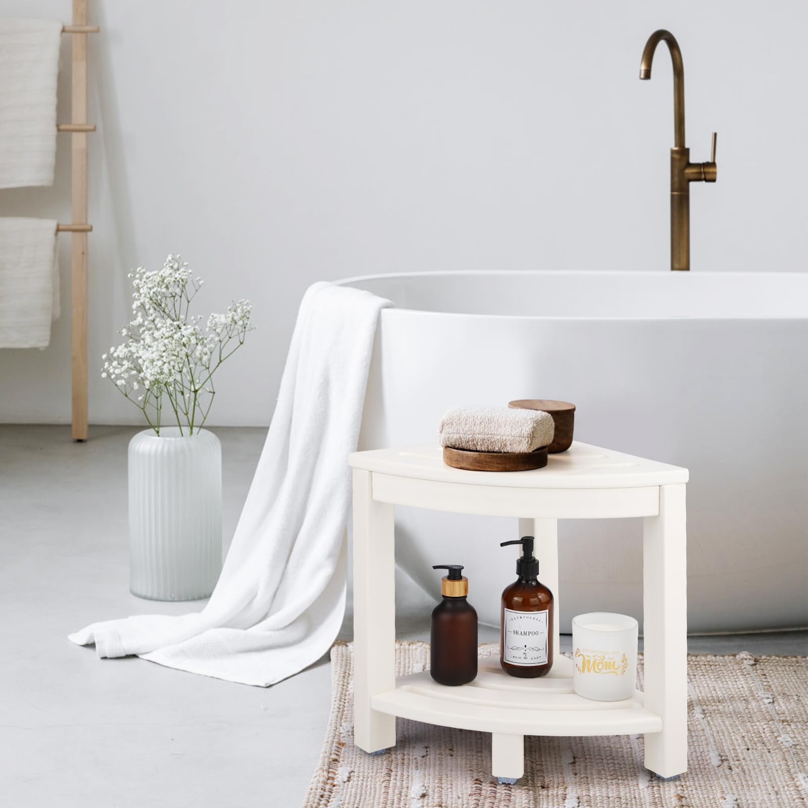 Apolimi Hdpe Corner Shower Stool,Shower Bench Seat With Storage Shelf For Shaving Legs Plastic Spa Bath Step Foot Rest For Bathr