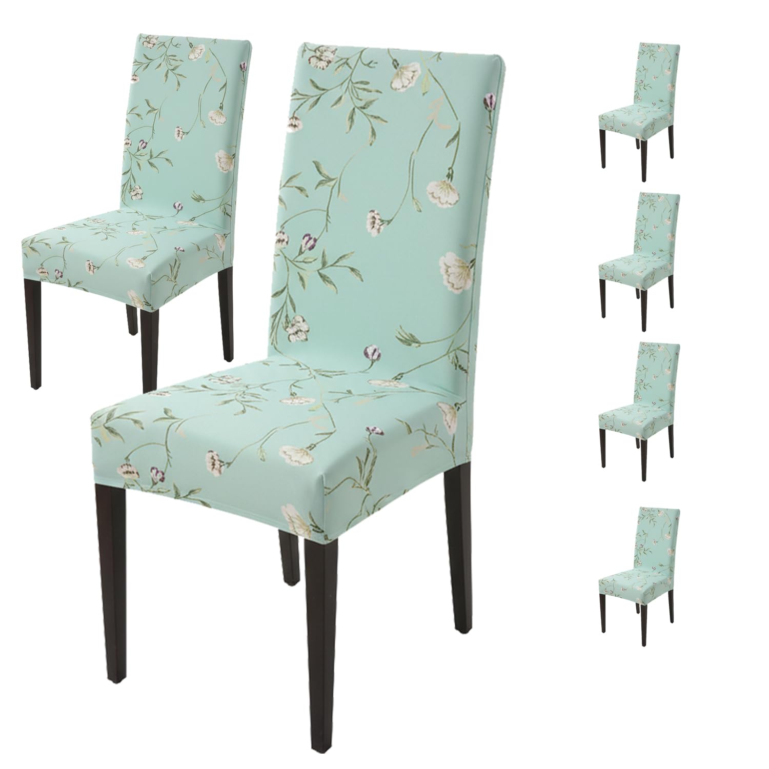 House Of Quirk Elastic Chair Cover Stretch Removable Washable Short Dining Chair Cover Protector Seat Slipcover (Pack Of 6, Gree