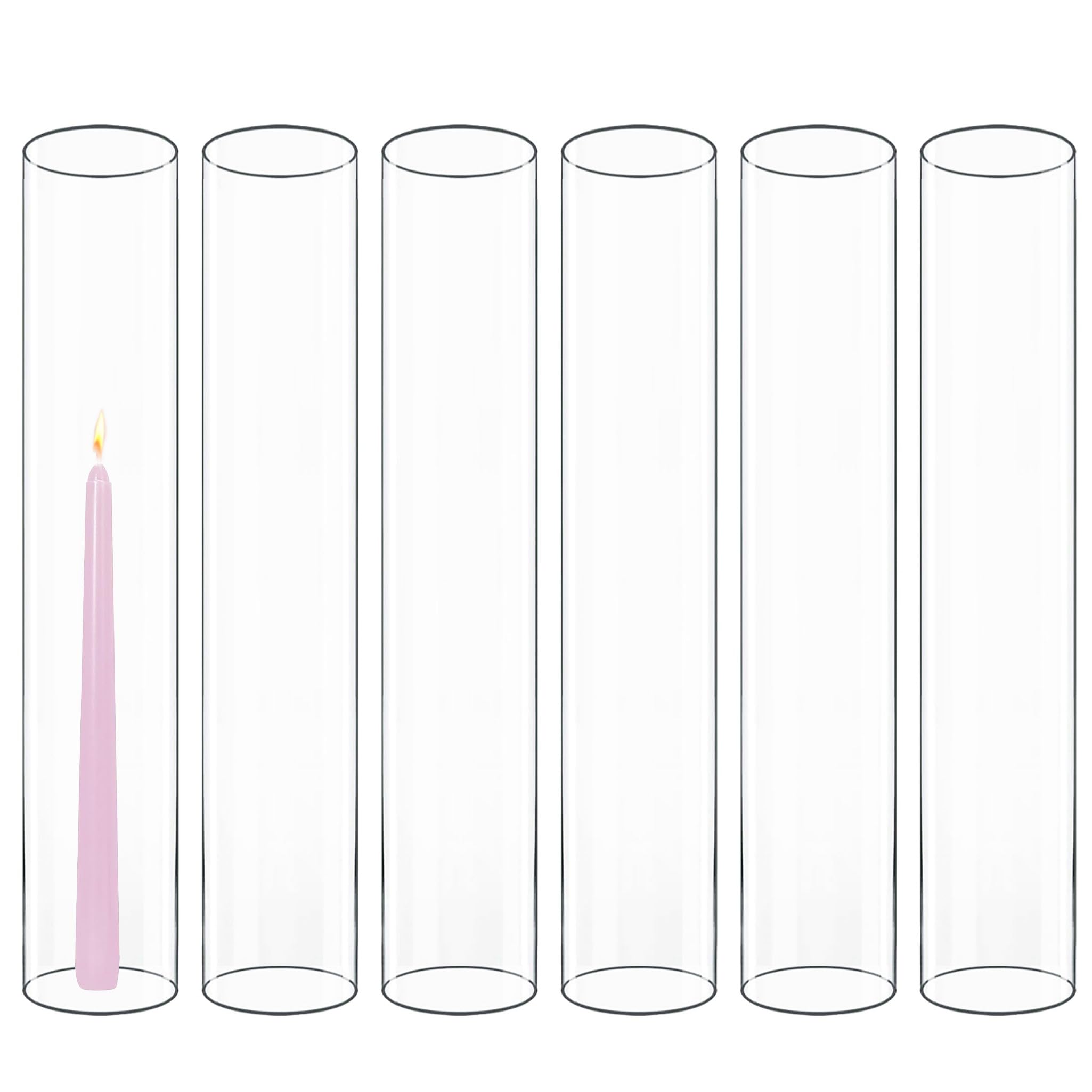CYS EXCEL 6 PCS (H:16 D:3) Open Ended Glass Hurricane Candleholder Tube Shade | Multiple Size Choices Open Flame Candle Chimney 