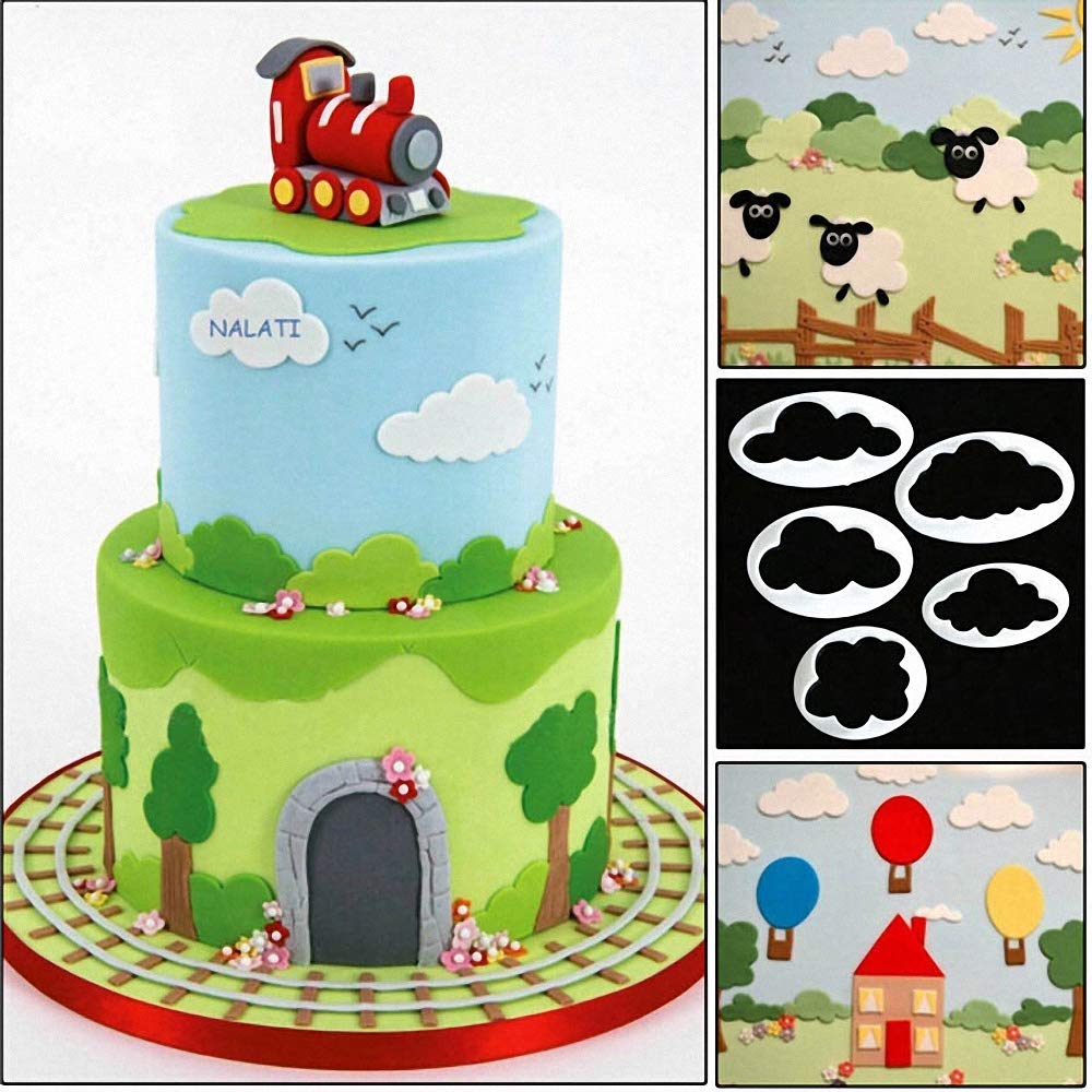 Fewo Set Of 9 Hot Air Balloons Cloud Plastic Fondant Cutting Mold Grass Sheep Biscuits Gum Paste Sugar Craft Cookie Cutter Baby