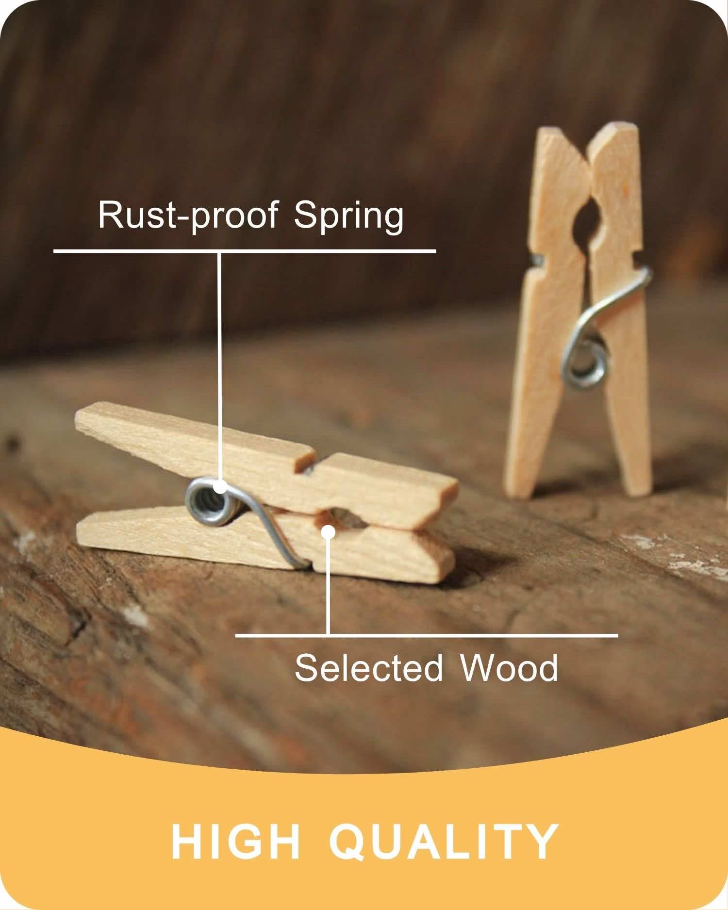 Mini Clothes Pins For Photo, Natural Small Wooden Clothespins 1 Inch Tiny Wood Decorative Clips Bulk, 33Ft Jute Twine And Clothe