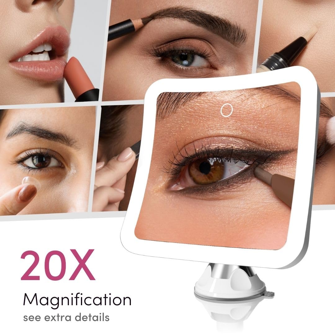Fancii 20X Magnifying Makeup Mirror With Led Lights, Rechargeable, High Zoom | 7-Inch Large Lighted Travel Mirror For Vanity And