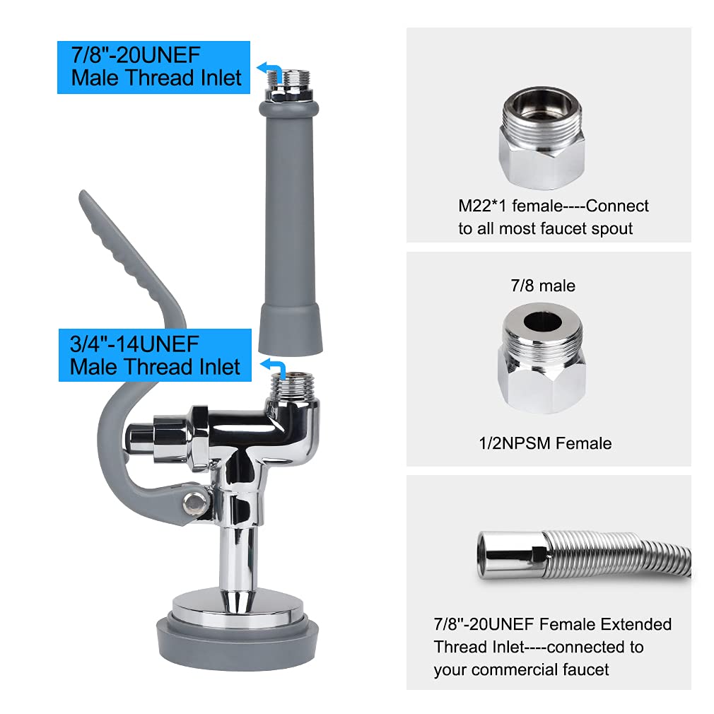 Kollniun Spray Valve With Pre-Rinse Hose 44 Inches Commercial Flexible Stainless Steel 1.42 Gpm High Pressure Pre Rinse Dish Spr