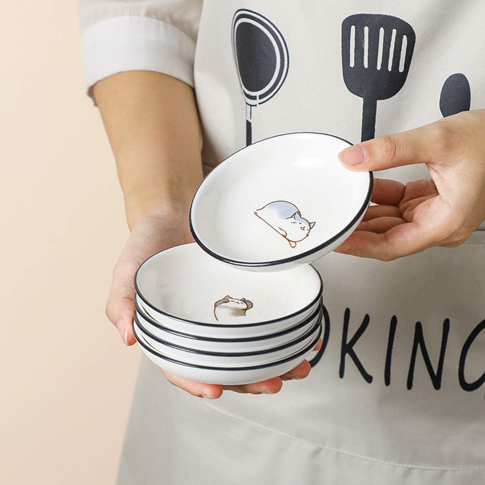 Fuyu 6Pcs Cute Cat Multipurpose Ceramic Sauce Dish Seasoning Dishes Sushi Dipping Bowl Appetizer Plates