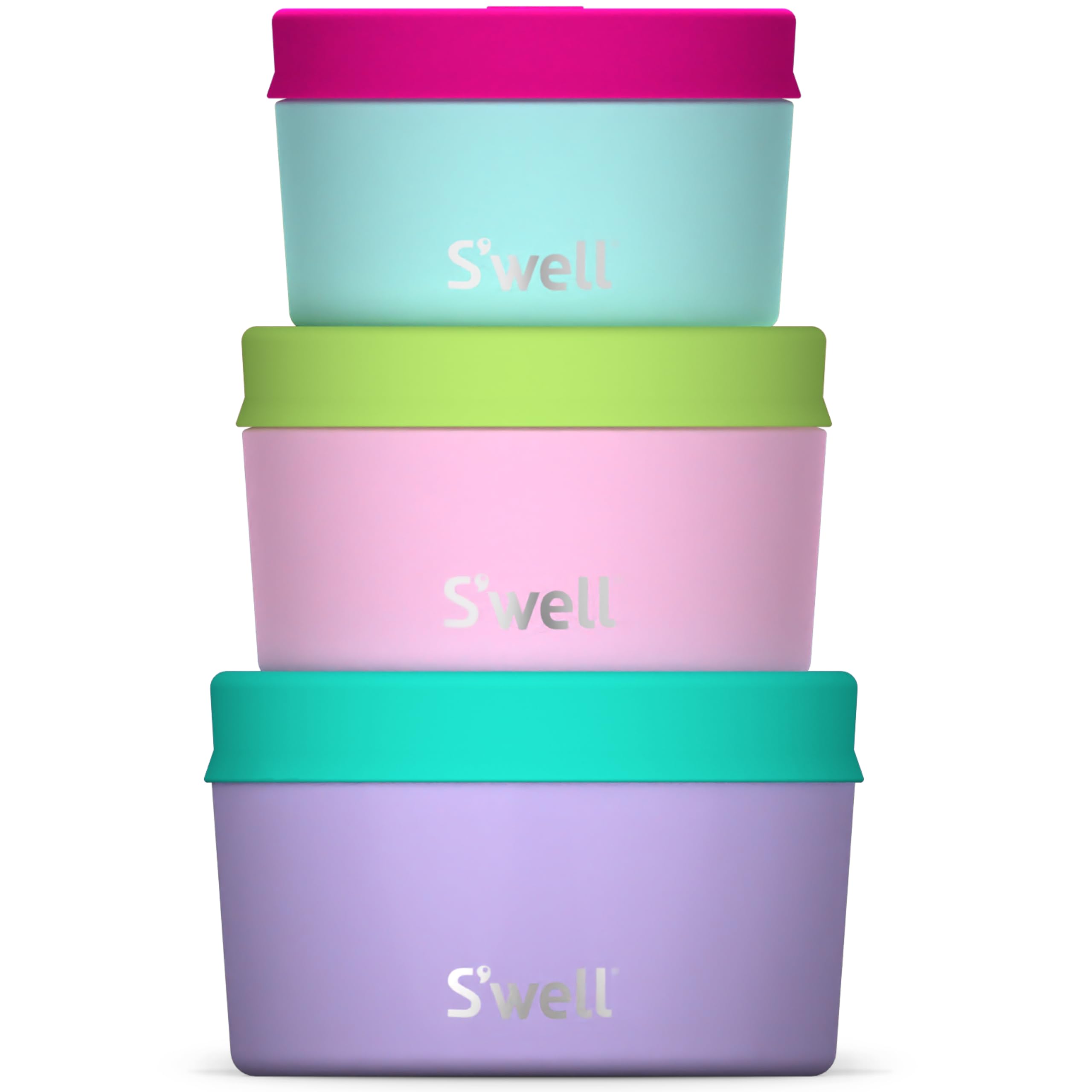 S'Well Stainless Steel Food Canister Set Of Three, 10Oz, 16Oz, And 24Oz, Pastel Paradise, Single Walled Durable Construction, Bp