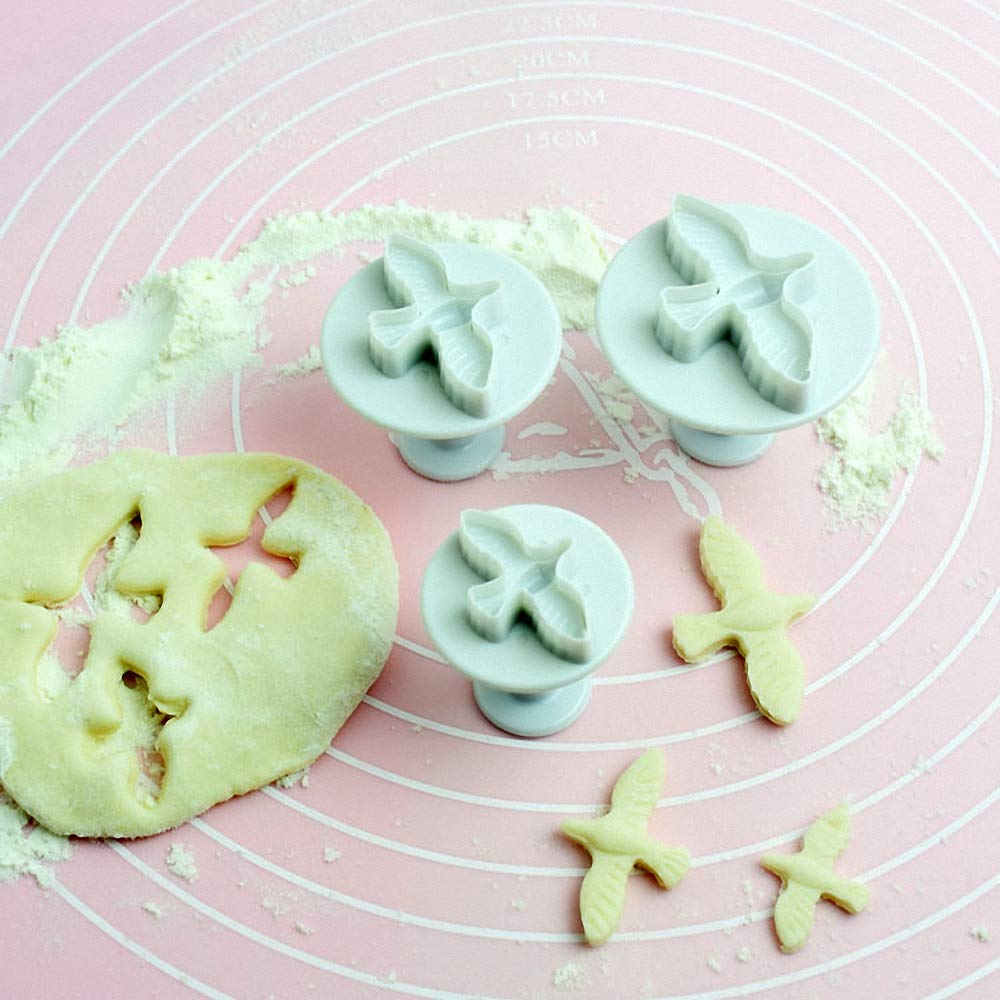 3Pcs Dove Fondant Plunger Cutters, Dove Molds For Angelic Baptism Party Cake Cupcake Decorating Sugarcraft Gum Paste Cookies Plu