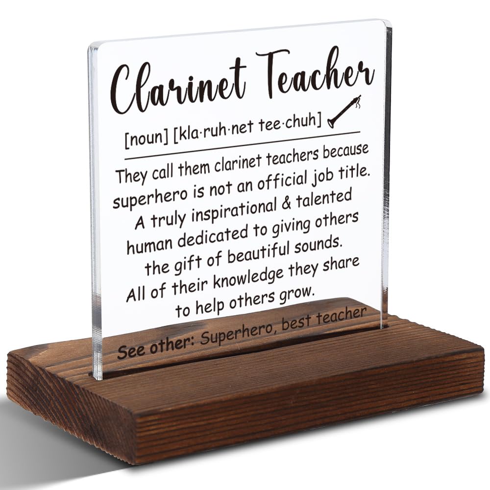Clarinet Teacher Gift, Music Instructor Appreciation Plaque for Clarinet Educators, Inspirational Desk Decor, 4x4 Inch Acrylic P